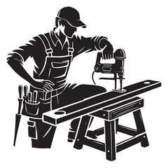 Carpenter Silhouette Vector Illustration, Solid White Background.