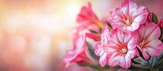 Pink adenium flowers blossom beautifully. with copy space image. Place for adding text or design