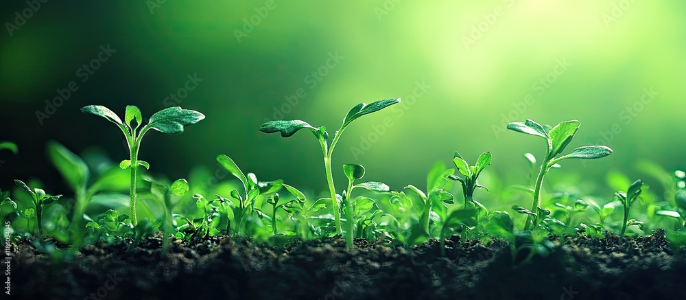 Aufkleber abstract background featuring green sprouts parsley seedlings. with copy space image. place for addi