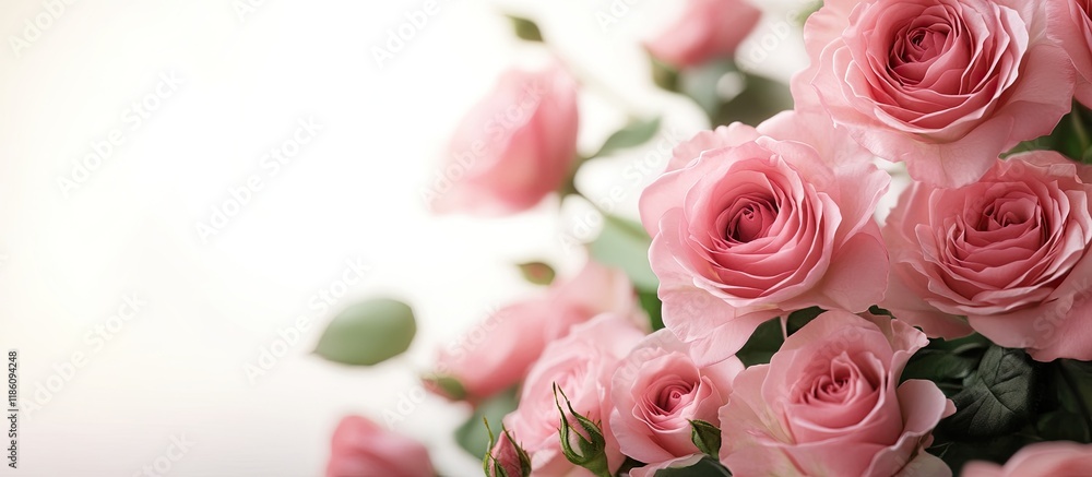Aufkleber pink rose flowers in a corner floral arrangement set against a white background. with copy space ima
