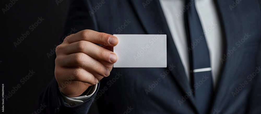 Poster Portrait of a businessman displaying a business card. with copy space image. Place for adding text or design
