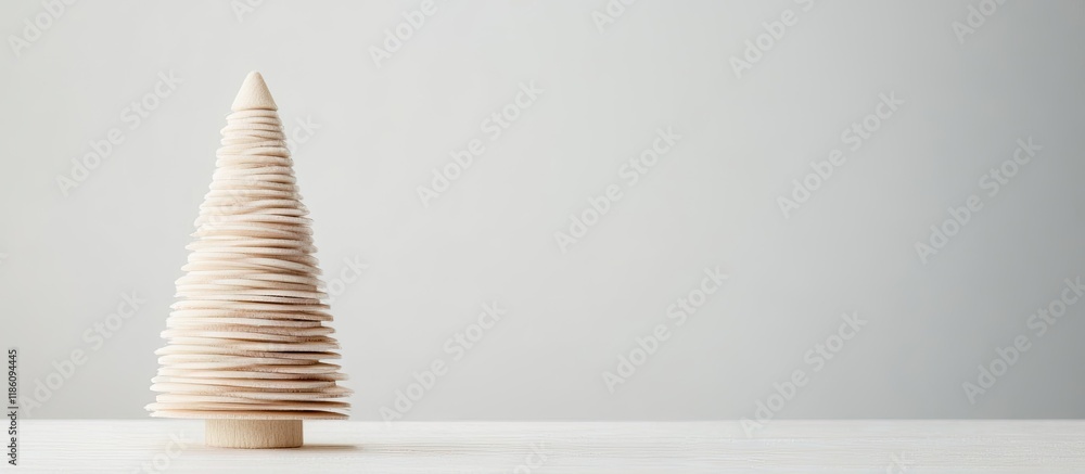 Aufkleber white wooden toy of a christmas tree on a light background winter greeting card. with copy space ima