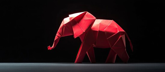 Beautiful backlit scene of a red origami elephant set against a black background. with copy space image. Place for adding text or design