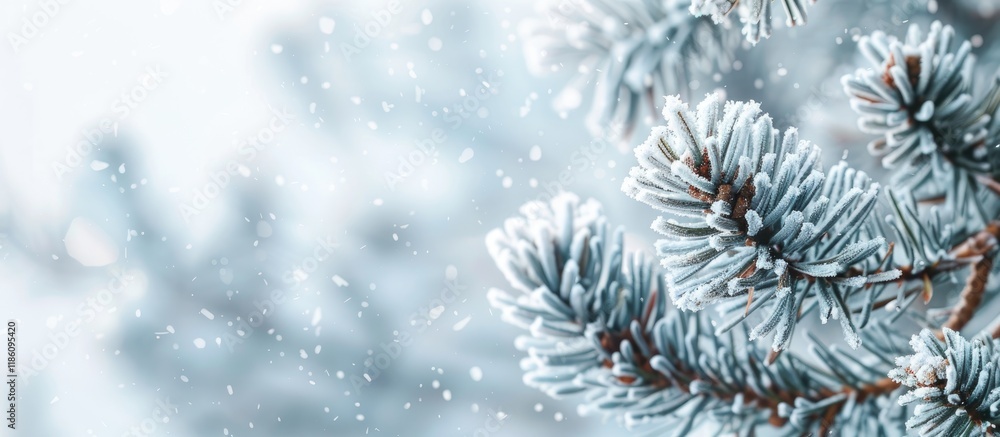 Aufkleber pine branches blanketed in snow and frost against a light winter backdrop copy space selective focus