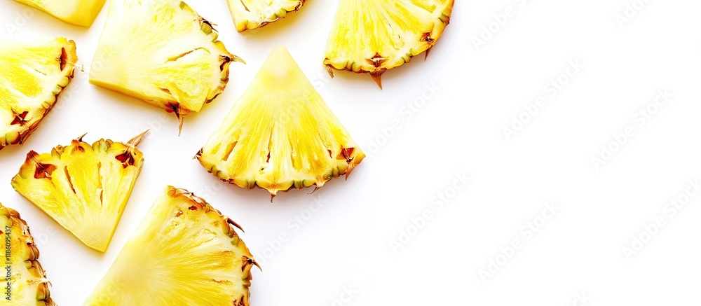 Poster isolated slices of pineapple fruit on a white background. with copy space image. place for adding te