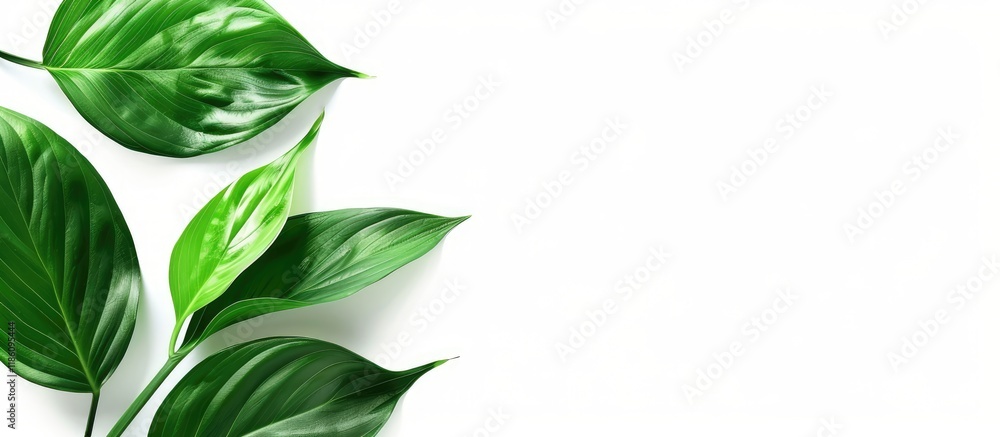 Poster natural fresh green leaves isolated on a white background with space for text entry and product plac