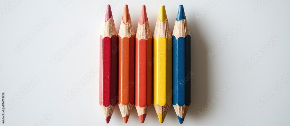Fototapete colored pencils on a white backdrop. with copy space image. place for adding text or design