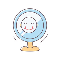 smiling face in mirror vector icon, singles awareness vector illustration - simple illustration of smiling face in mirror perfect for logos, and self love -themed designs.