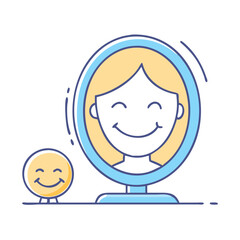 smiling face in mirror vector icon, singles awareness vector illustration - simple illustration of smiling face in mirror perfect for logos, and self love -themed designs.