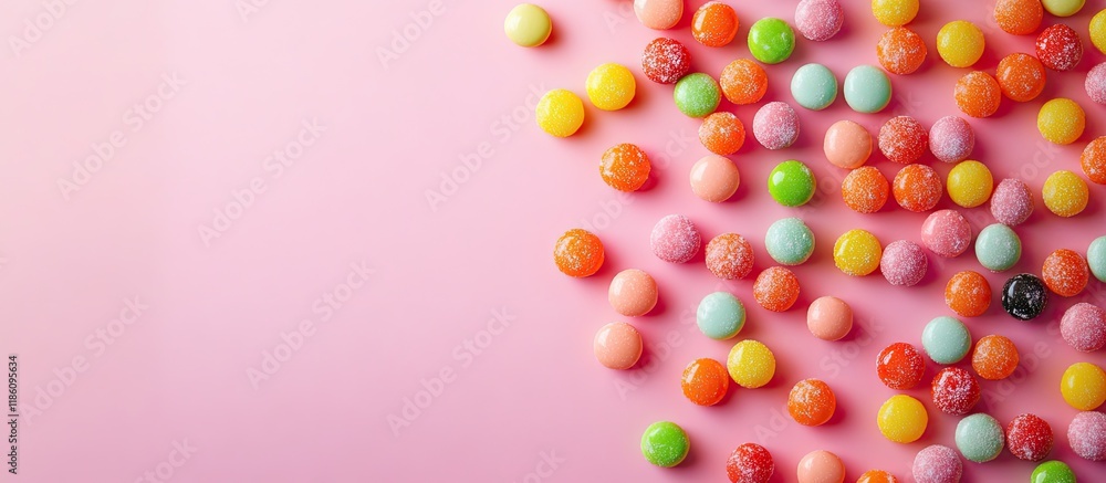 Leinwandbilder vibrant small candies on a colored backdrop. with copy space image. place for adding text or design