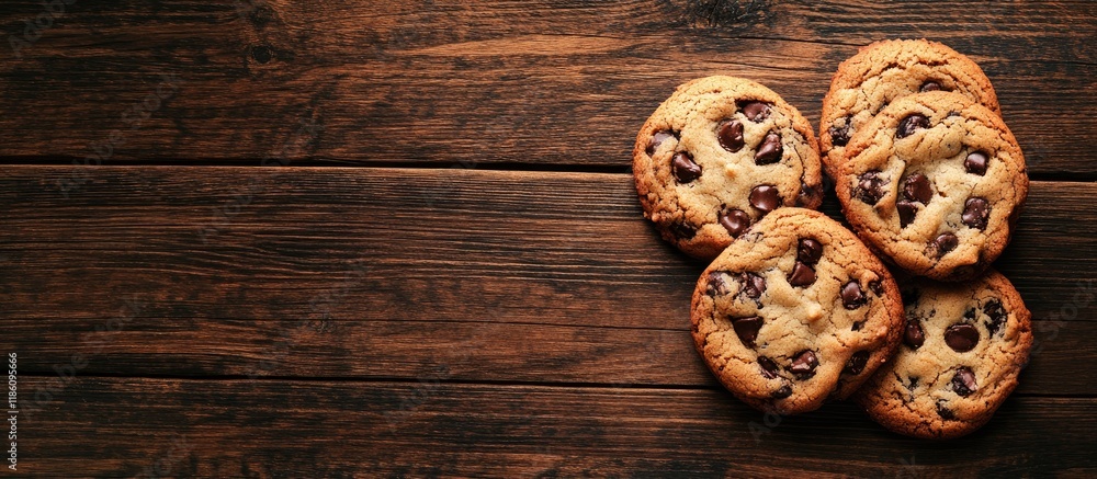 Leinwandbilder tasty cookies on a wooden backdrop. with copy space image. place for adding text or design