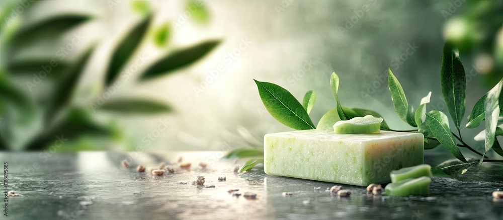 Poster herbal natural soap bar. with copy space image. Place for adding text or design