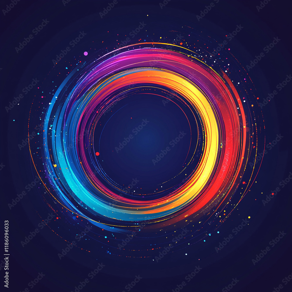 Poster vibrant circular pattern with colorful swirls against a dark backdrop