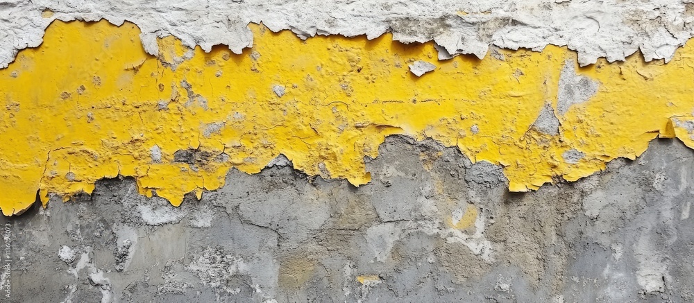 Aufkleber Weathered concrete wall background with sections of yellow paint partially peeling off. with copy space image. Place for adding text or design
