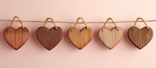 lovely wooden hearts strung on lines. with copy space image. Place for adding text or design