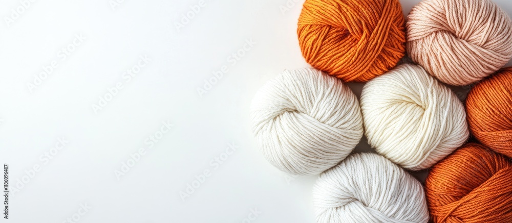 Poster merino wool knitting yarn on a white background stock photography. with copy space image. place for 