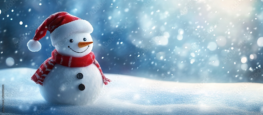 Poster a snowman in his winter wonderland is anticipating christmas. with copy space image. place for addin