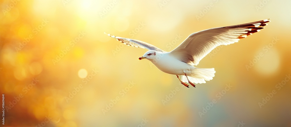 Poster seagull birds against a vibrant sunshine background. with copy space image. place for adding text or