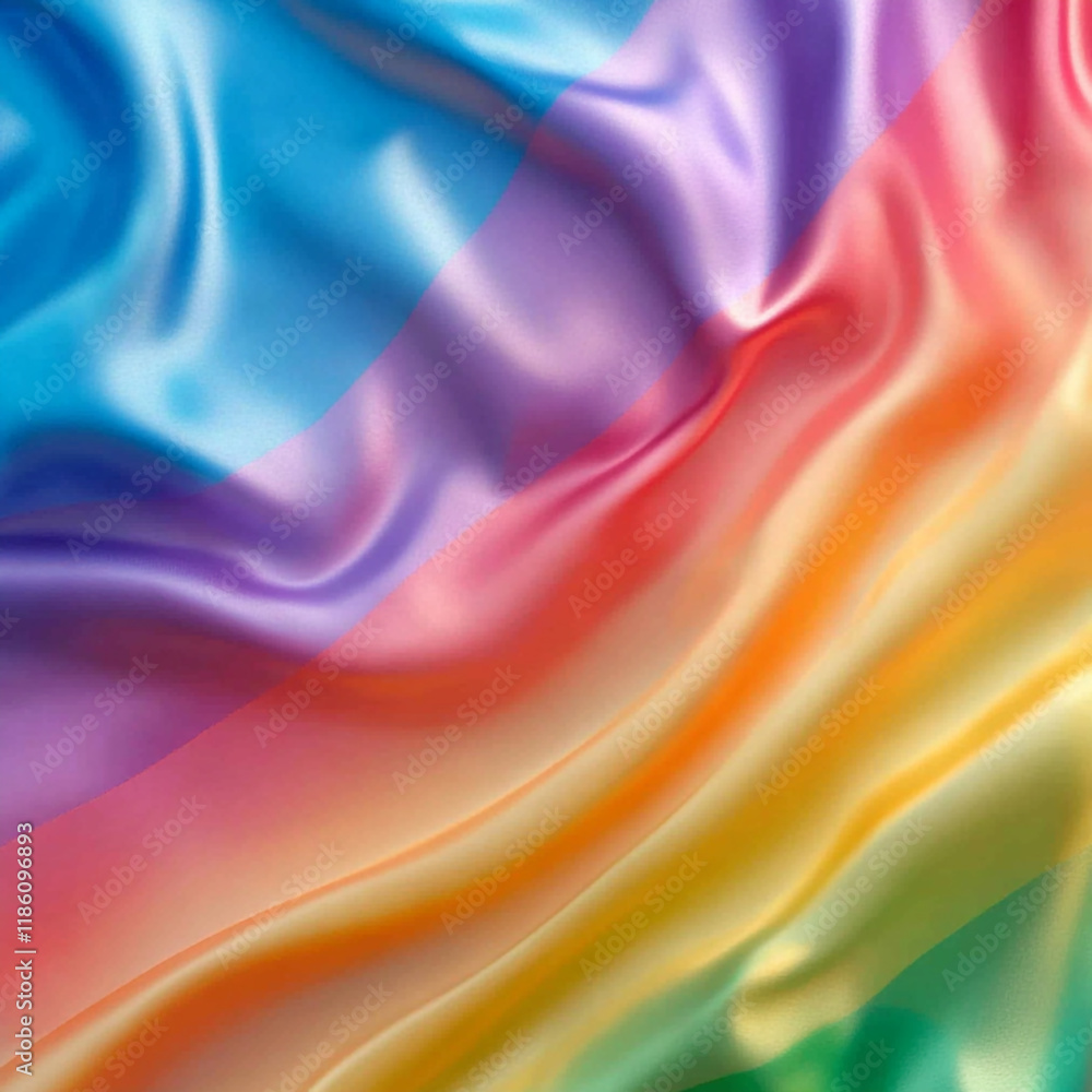Poster colorful fabric waves display vibrant gradient of rainbow hues with smooth texture and flow