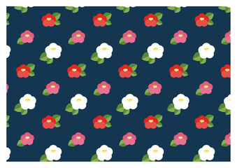 レトロな椿の紺色の背景パターン