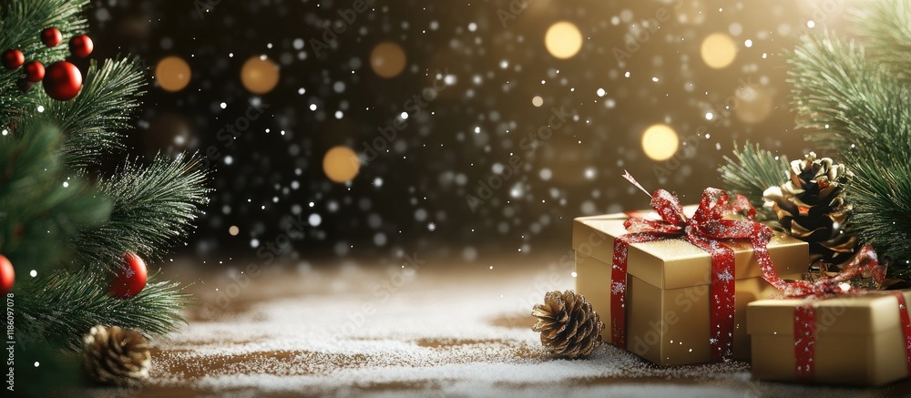 Fototapete Holiday backdrop greeting card for Christmas and New Year. with copy space image. Place for adding text or design