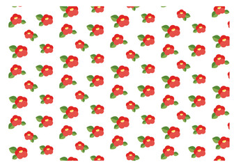 赤色のシンプルな椿のイラストの背景パターン