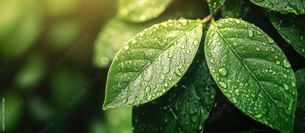 Leinwandbilder stunning macro photography of green leaves following a rain shower. with copy space image. place for