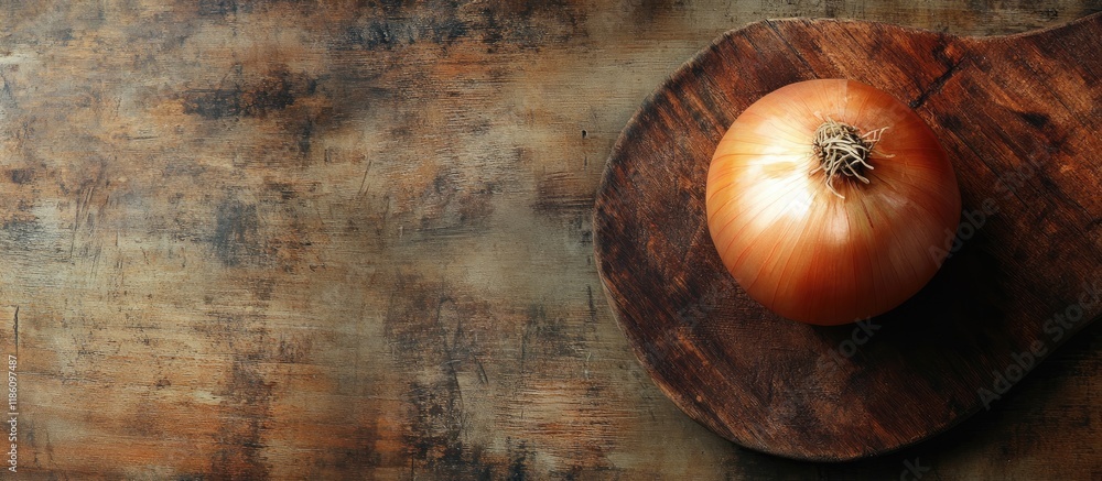 Aufkleber onion set on a wooden board a fresh and healthy ingredient for cooking one onion against a rustic wo
