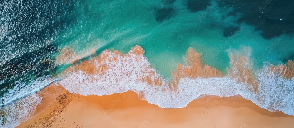 Fototapete stunning aerial view of a beach captured by a drone during the day. with copy space image. place for