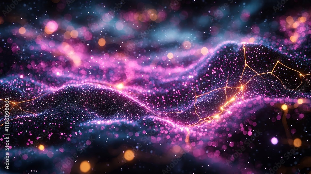 Poster flying plexus structure designed with digital constellation dot lines in motion