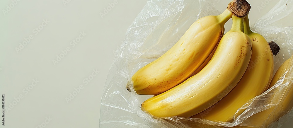 Leinwandbilder close up of ripe bananas in a plastic bag. with copy space image. place for adding text or design