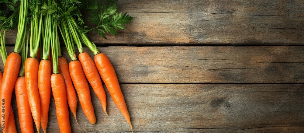 Poster close up of carrots on a wooden background. with copy space image. place for adding text or design