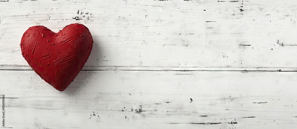 Aufkleber Valentine s Day Heart on White Wooden Surface. with copy space image. Place for adding text or design