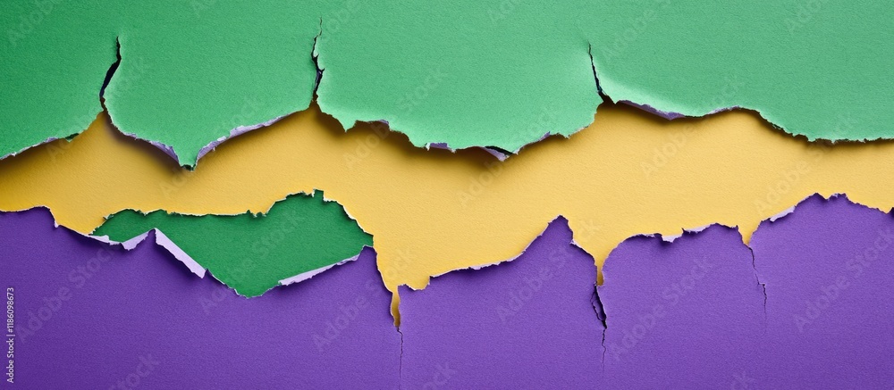 Poster Purple green and yellow torn cardboard paper texture background Copy space for a text message