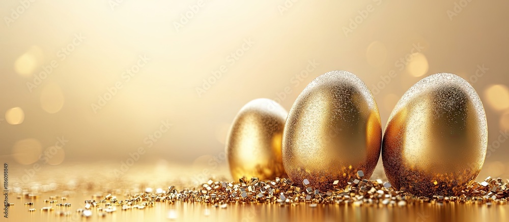 Poster lucky gold eggs. with copy space image. place for adding text or design