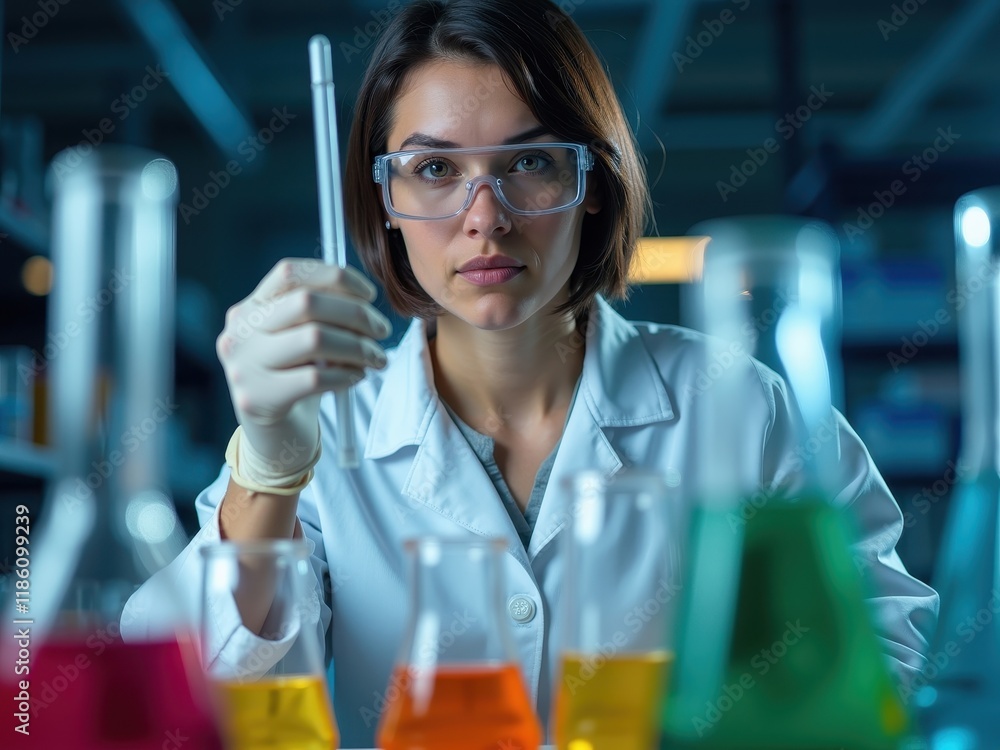Poster portrait of a scientist conducting experiments in a laboratory setting