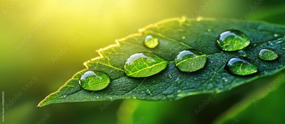Poster lovely water droplets on a leaf silhouette. with copy space image. place for adding text or design