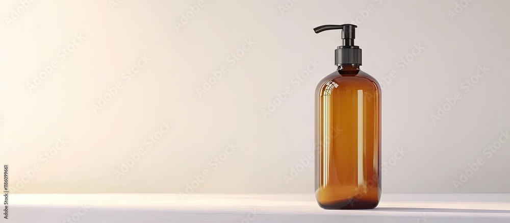 Poster Liquid soap in a plastic bottle with a pump on a white background The theme of skin care. with copy space image. Place for adding text or design