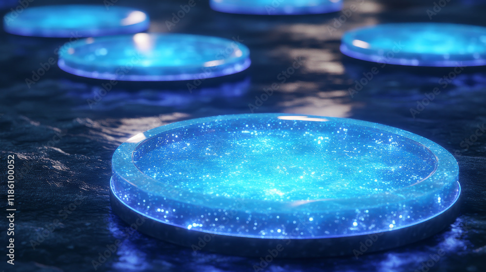 Poster blue circle frames set isolated on transparent background. vector realistic illustration of round ne