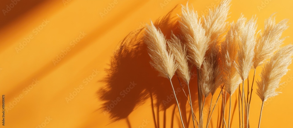 Leinwandbilder autumn arrangement featuring dry pampas grass on an orange backdrop minimalistic stylish and creativ