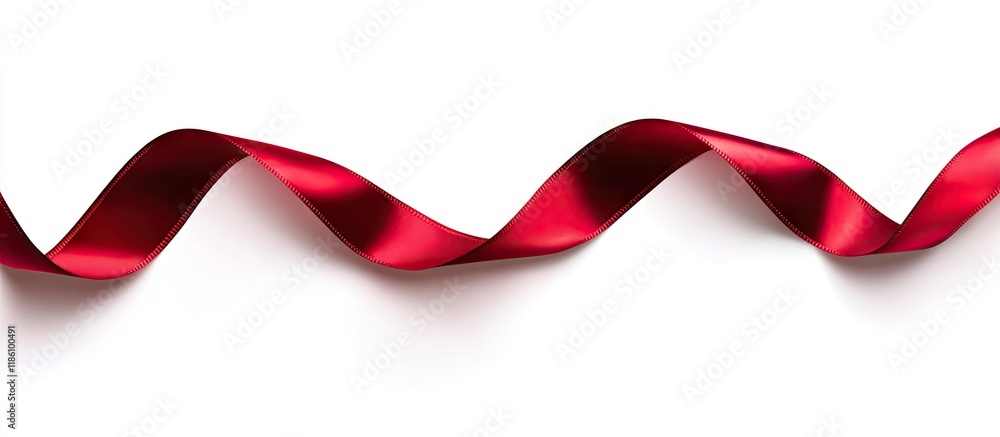 Poster glossy red ribbon on a white background with copyspace
