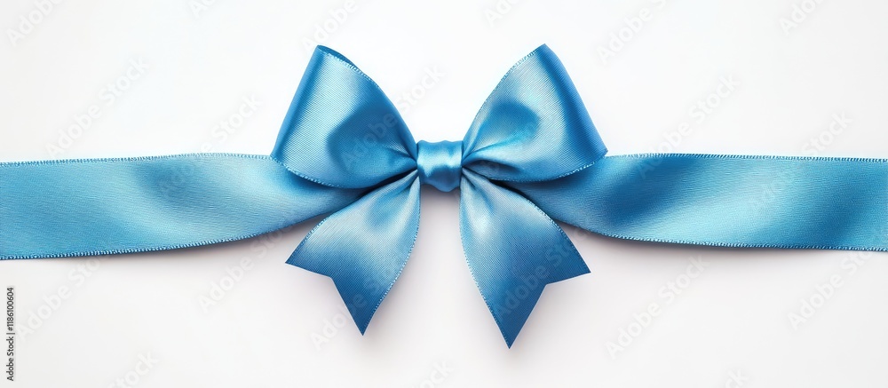 Poster blue satin gift bow ribbon isolated against white background. with copy space image. place for addin