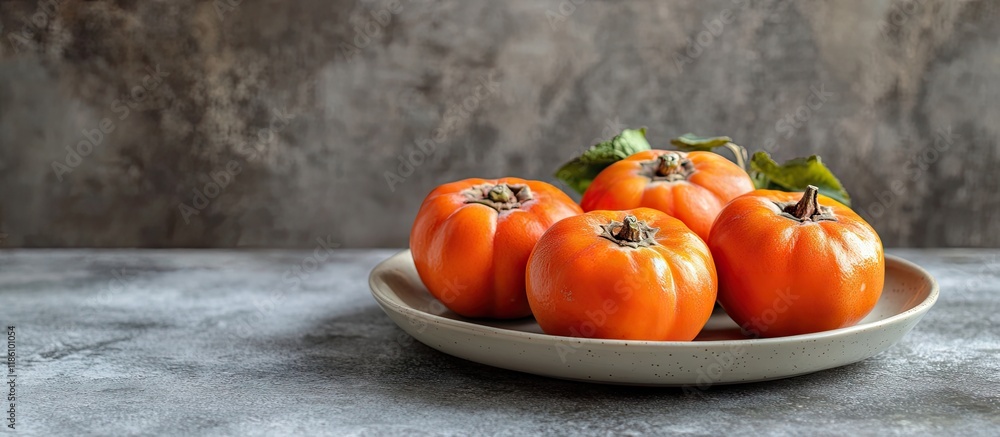 Aufkleber A plate of fresh persimmons on the table. with copy space image. Place for adding text or design