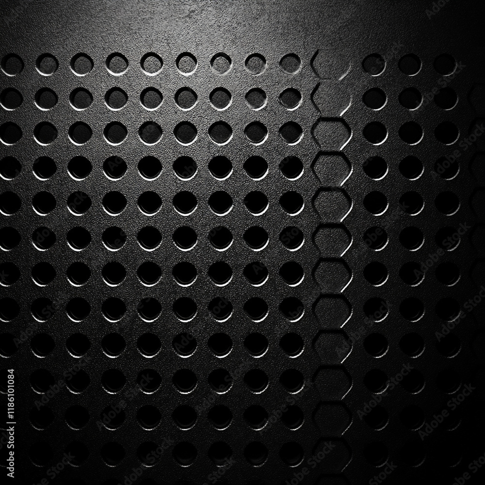 Poster dark textured surface with circular and hexagonal patterns for design applications