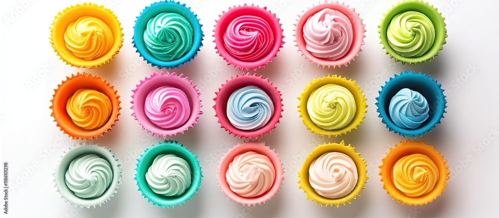 Leinwandbilder multicolored silicone molds for baking cupcakes against a white background top view. with copy space