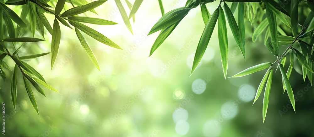 Poster bamboo background featuring green leaves and tropical branches blurred in the background along with 