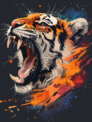 Tiger head with grunge background. Vector illustration for t-shirt design