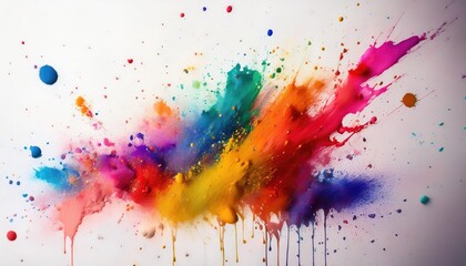 Fototapeta premium white background with colorful splatters all over it. The splatters are of different sizes and shapes 