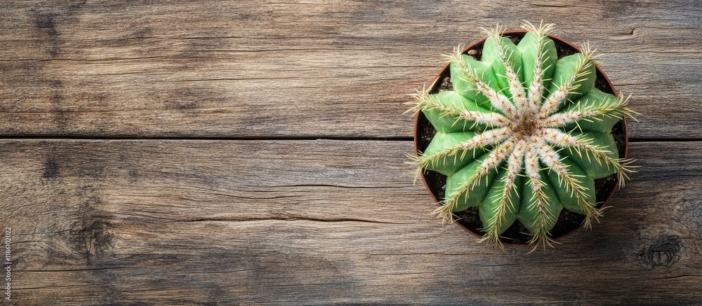Canvas Prints green cactus on a wooden background from above with copy space