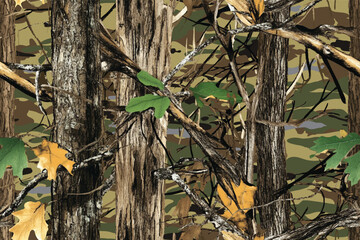 Seamless Real Tree Camouflage Pattern for Military and Outdoor Hunting Use